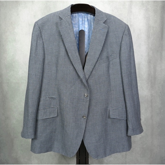 Robert Graham 52R Wool / Linen 50/50 Blend Blue Gray Mini Check Blazer Men's